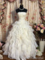 Gorgeous Ivory Strapless Ruffled Tiered Prom Ball Gown, Lace-Up Back Evening Dress, PD3822991