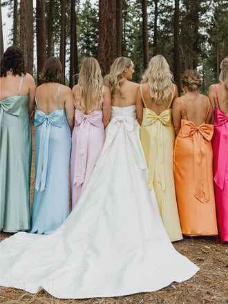 Muti-Color Bow Square Neck Long Bridesmaid Dress, PD2823076