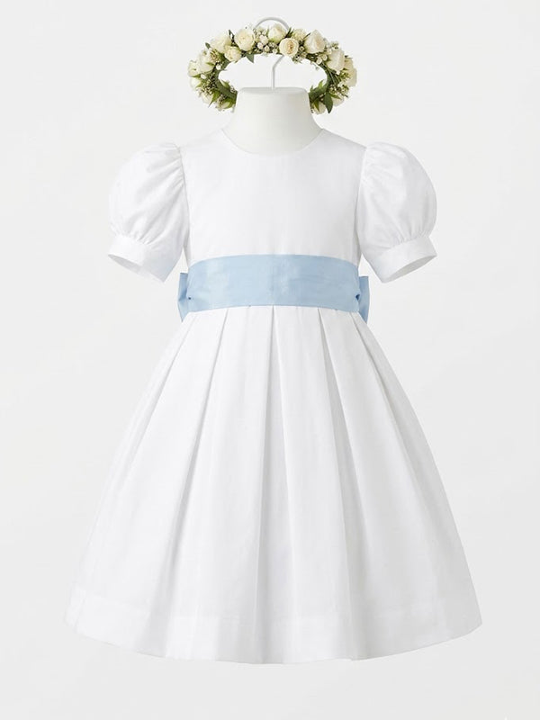 Cute Off White A-line Satin A-line Flower Girl Dress with Bow Sash, FGS194