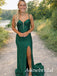 Sparkly Yellow Beaded V-neck Mermaid Long Prom Dress with Slit, Evening Dress, PD381771
