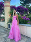 Elegant Strapless Ruffles Hot Pink Maxi Long A-line Tulle Prom Dress, Formal Dress, PD382270