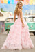Pink Elegant V-neck Sleeveless A-line Long Prom Dress, PD3624