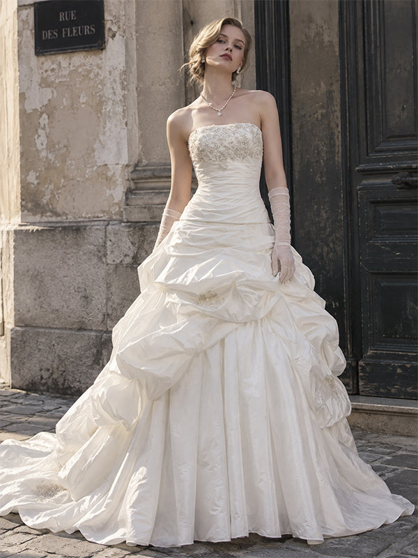 Gorgeous Strapless Lace Beaded Ruffled A-line Wedding Dress, WD0016