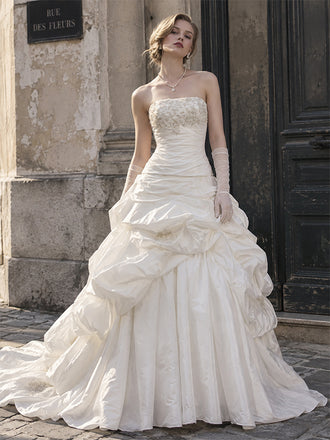 Gorgeous Strapless Lace Beaded Ruffled A-line Wedding Dress, WD0016