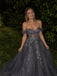 Sparkly Gray Off Shoulder Lace Applique A-line Prom Dress, Evening Dress, PD28231286