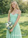 Elegant Green Chiffon Off the Shoulder A-line Long Prom Dress, Evening Dress, PD3823009