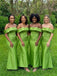 Vibrant Green Off the Shoulder Satin Mermaid Bridesmaid Dress, PD2823090
