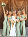 Elegant Green Off Shoulder Pleated Long Bridesmaid Dress with Slit, PD2823080