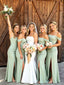 Elegant Green Off Shoulder Pleated Long Bridesmaid Dress with Slit, PD2823080