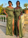 Sexy Green Satin Off the Shoulder Long Bridesmaid Dress, PD2823094