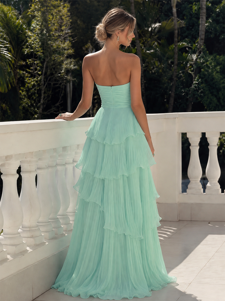 Elegant Mint Green Strapless Chiffon A-line Evening Dress, Prom Dress, PD28231236