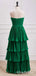 Elegant Green Chiffon Strapless A-line Prom Dress, Ruffles Tiered Evening Dress, PD3823022