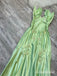 Elegant Sage Green Satin Maxi Prom Dress with Lace Appliques, PD3823041