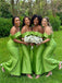 Vibrant Green Off the Shoulder Satin Mermaid Bridesmaid Dress, PD2823090