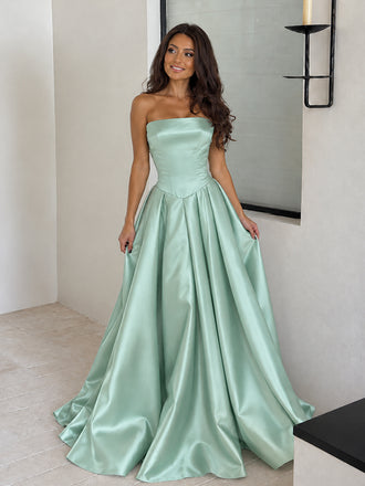 Elegant Mint Green Strapless A-line Evening Dress, Prom Dress, PD28231288