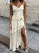 Vintage Ivory Cowl A-line Ruffled Tiered Prom Dress with Slit, Evening Dress, PD2823096