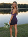 Sparkly Purple Rhinestones Off Shoulder Short Homecoming Dress with Fringe, HC382287