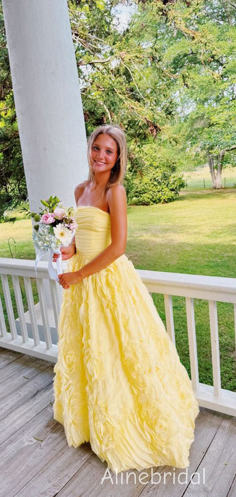 Gorgeous Yellow Strapless Long Layered Tulle Prom Dress, Evening Gown, PD382289