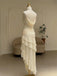 Vintage Ivory Cowl A-line Ruffled Tiered Prom Dress with Slit, Evening Dress, PD2823096