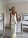 Elegant Ivory Satin V-Neck Backless Long Prom Dress, Tie Back Evening Dress, PD3823024
