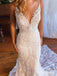 Gorgeous V-neck Lace Mermaid Wedding Dress with Train, WD3118