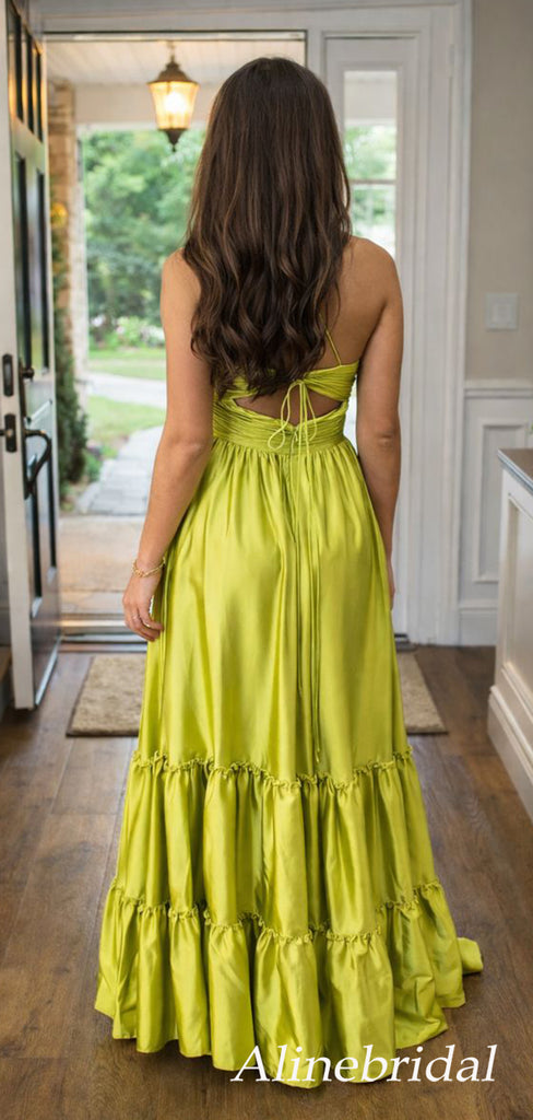 Elegant Green Halter Criss Cross A-line Maxi Prom Dress, Evening Dress, PD3823030