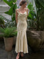 Elegant Light Champagne Cowl Neck Mermaid Evening Dress, Prom Dress, PD28231231