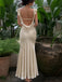 Elegant Light Champagne Cowl Neck Mermaid Evening Dress, Prom Dress, PD28231231