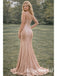 Elegant Blush Champagne Satin Pleated Mermaid Prom Dress – Sequins Evening Dress, PD382031