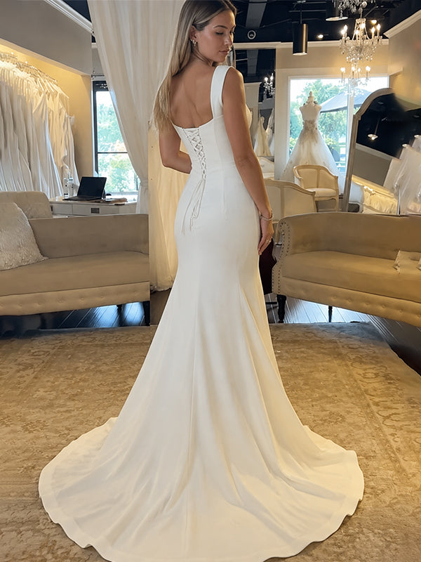 Elegant Square Mermaid Wedding Dress with Cap Sleeves, PD37962