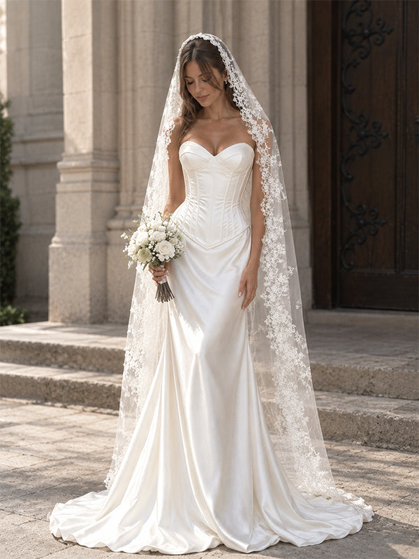 Elegant Ivory Strapless Drop Waist Mermaid Wedding Dress with Lace-Up Back, WD32245