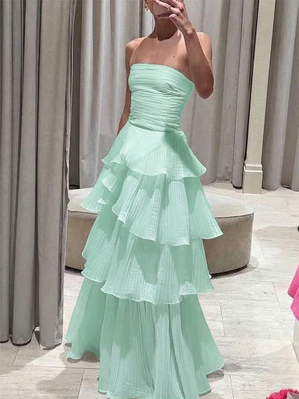 Elegant White Strapless A-line Long Prom Dress, Evening Dress, PD37686