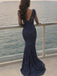 Elegant Navy Blue Lace Appliques Mermaid Evening Dress, Wedding Guest Dress, PD28231239