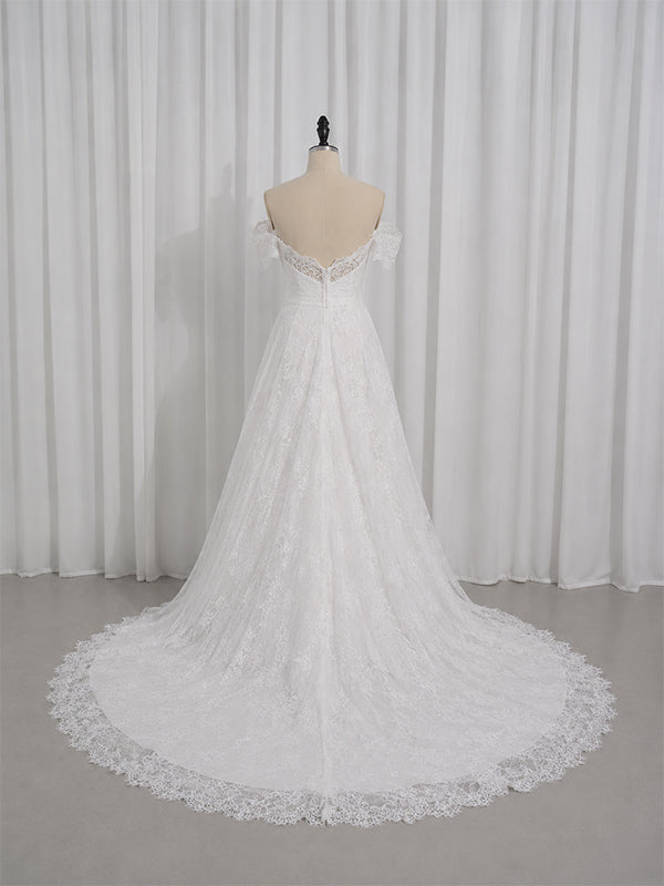 Elegant Floral Lace Off the Shoulder A-line Wedding Dress, WD3227