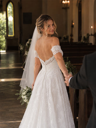 Elegant Floral Lace Off the Shoulder A-line Wedding Dress, WD3227