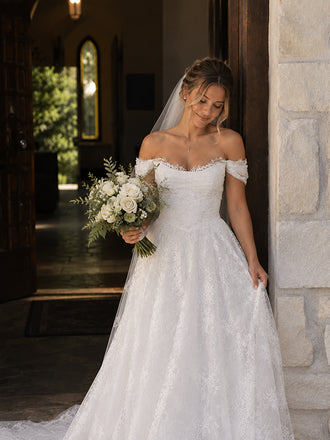 Elegant Floral Lace Off the Shoulder A-line Wedding Dress, WD3227