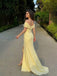 Elegant Yellow Satin Off the Shoulder Pleated Mermaid Evening Gown, Prom Dress, PD2823110