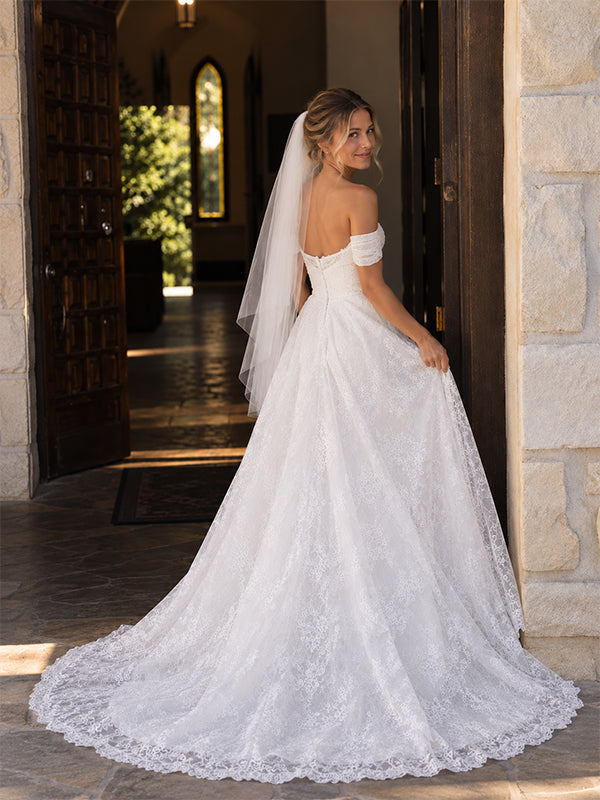 Elegant Floral Lace Off the Shoulder A-line Wedding Dress, WD3227