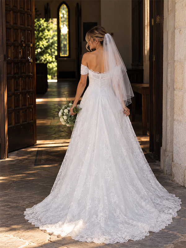Elegant Floral Lace Off the Shoulder A-line Wedding Dress, WD3227