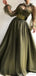 Elegant Olive Green Long Sleeve A-ling Long Prom Dress, High Neck Tulle Evening Dress, PD3822988