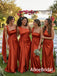 Elegant Burnt Orange One Shoulder Pleated Mermaid Bridesmaid Dress, PD2823088