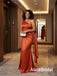 Elegant Burnt Orange One Shoulder Pleated Mermaid Bridesmaid Dress, PD2823088