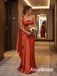 Elegant Burnt Orange One Shoulder Pleated Mermaid Bridesmaid Dress, PD2823088