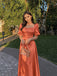 Elegant Green Square Neck Puff Sleeves A-line Long Evening Dress, Prom Dress, PD37643