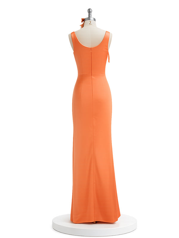 Simple Orange Sleeveless Mermaid Long Bridesmaid Dress,PD3239