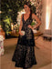 Elegant V-neck Sleeveless A-line Black Floor Length Prom Dress, PD3654