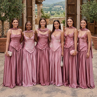 Elegant Mauve Pink Satin A-line Bridesmaid Dress with Lace Appliques, PD2823090