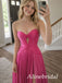 Elegant Hot Pink Strapless Pleated A-Line Prom Dress with Slit, PD3823020