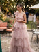 Elegant Floral Dusty Pink One Shoulder A-line Ruffled Evening Dress, Prom Dress, PD28231223