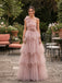 Elegant Floral Dusty Pink One Shoulder A-line Ruffled Evening Dress, Prom Dress, PD28231223